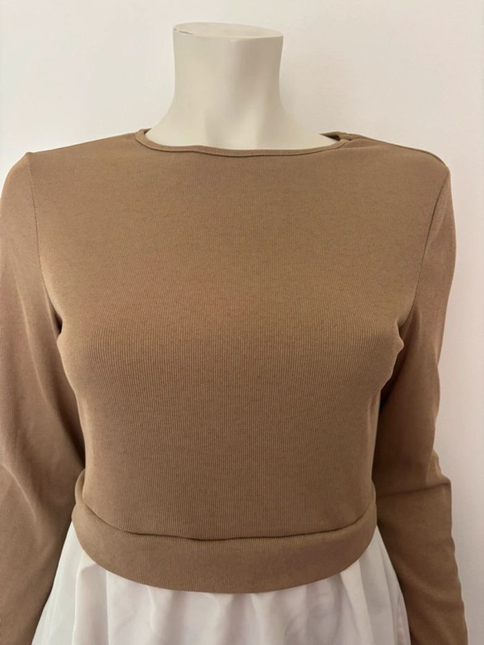 🌺T-shirt/ Blouse marron et blanc manche longue style 2 en 1 Taille L/40🌺 - photo numéro 3