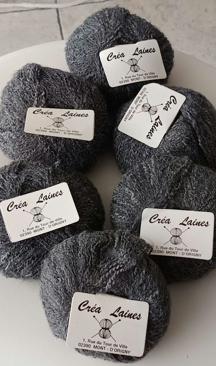 Lot de 6 pelotes de laine Fabrication française mohair, coton, polyamide neuves