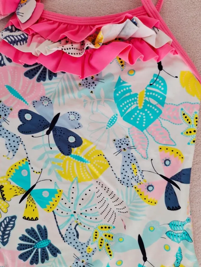 Maillot de bain 1 pièce 6 ans In Extenso rose fluo bleu turquoise et jaune - photo numéro 4