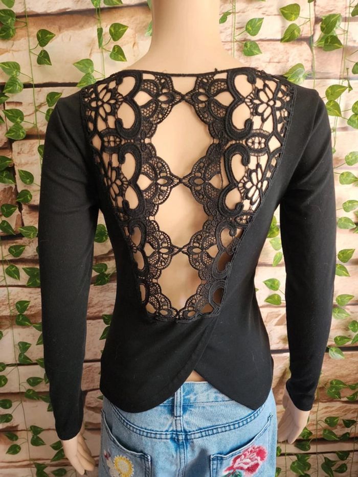 🌸T-shirt ML Noir Dos Dentelle Taille 36🌸
