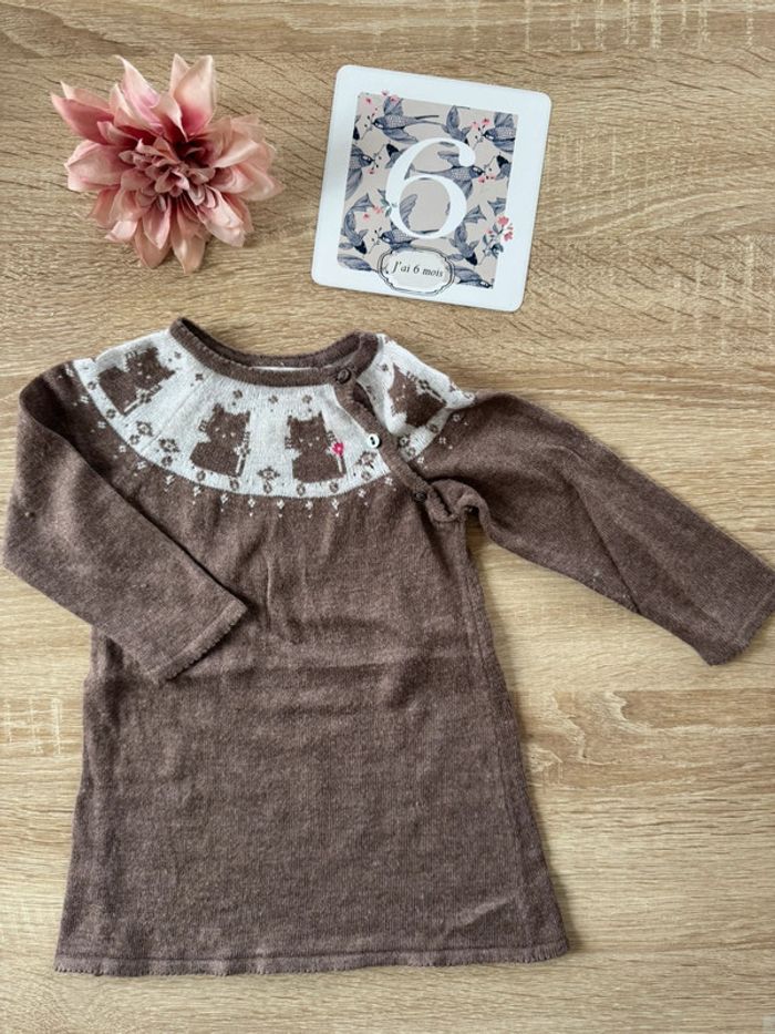 Jolie robe marron motifs chats Obaïbi 6 mois TBE
