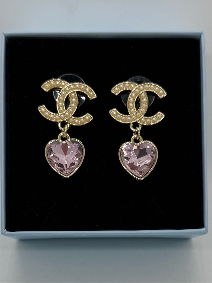 Boucles d’oreilles pendantes dorées zircone rose - photo numéro 7