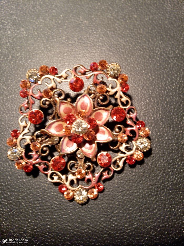 Ancienne broche en filigrane doré émaillé en perle de verre - photo numéro 2