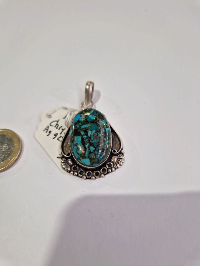 Pendentif Chrysocolle cuivre argent 925 - photo numéro 4