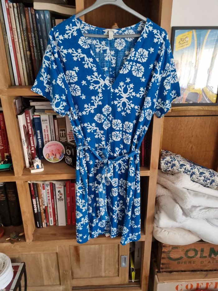 Robe neuve légère bleu vif effet lin taille M