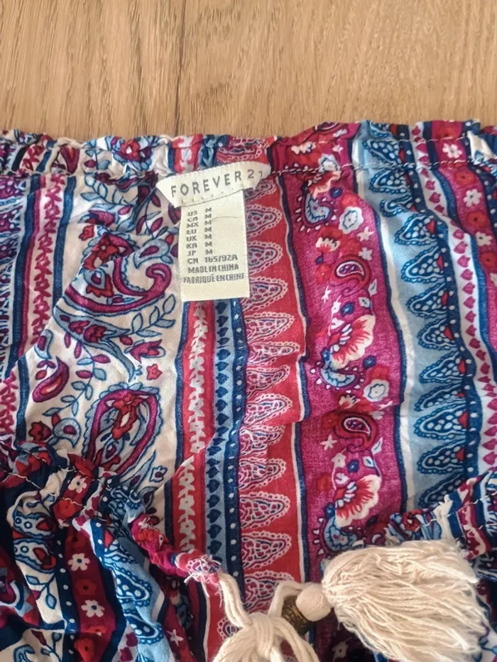 Top bohème épaules dénudées rouge & bleu – Forever 21 – Taille M - photo numéro 4