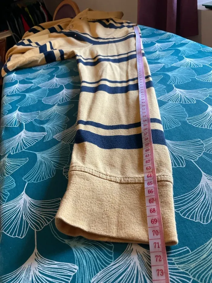 Polo manches longues moutarde à rayures bleu marine pour homme Tommy Hilfiger taille L 470 - photo numéro 8