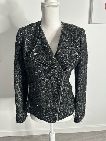 Perfecto moucheté en laine noir et blanc Claudie Pierlot T36 S