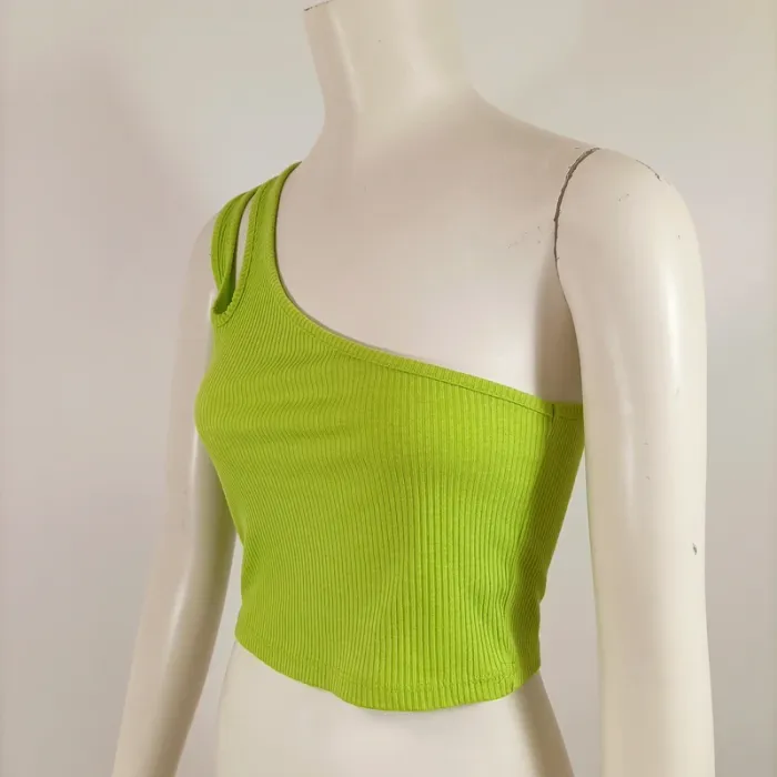 Top asymétrique vert anis côtelé à une bretelle PelinYar – taille L A910 - photo numéro 2