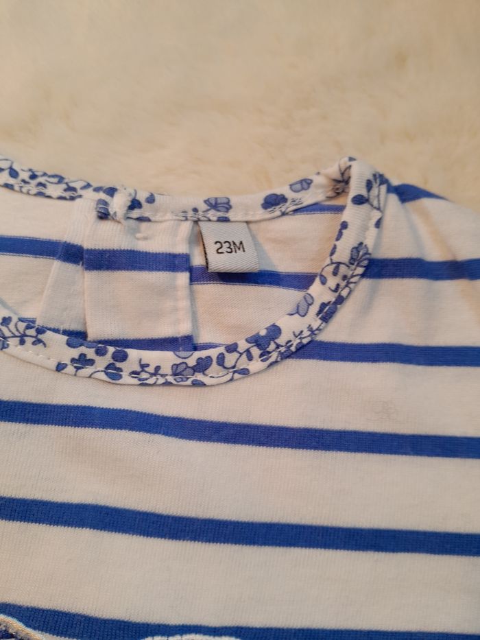 ​Adorable Tunique  Marinière Cœur Floral - 23 Mois - 60% Coton - photo numéro 4