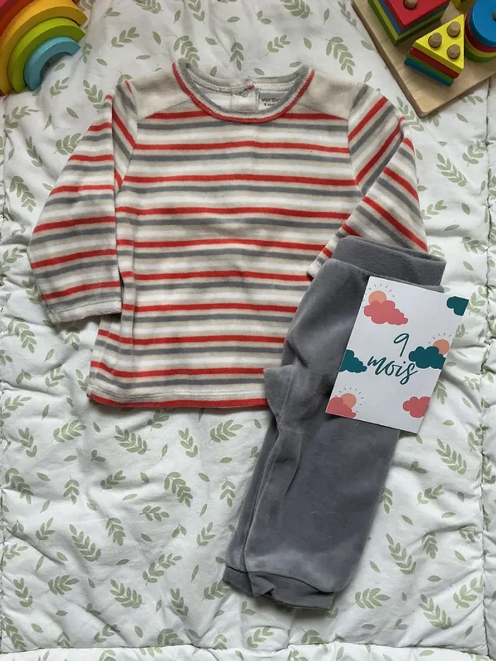 pyjama 2 pièces en velours gris et orange 9 mois vertbaudet - photo numéro 2