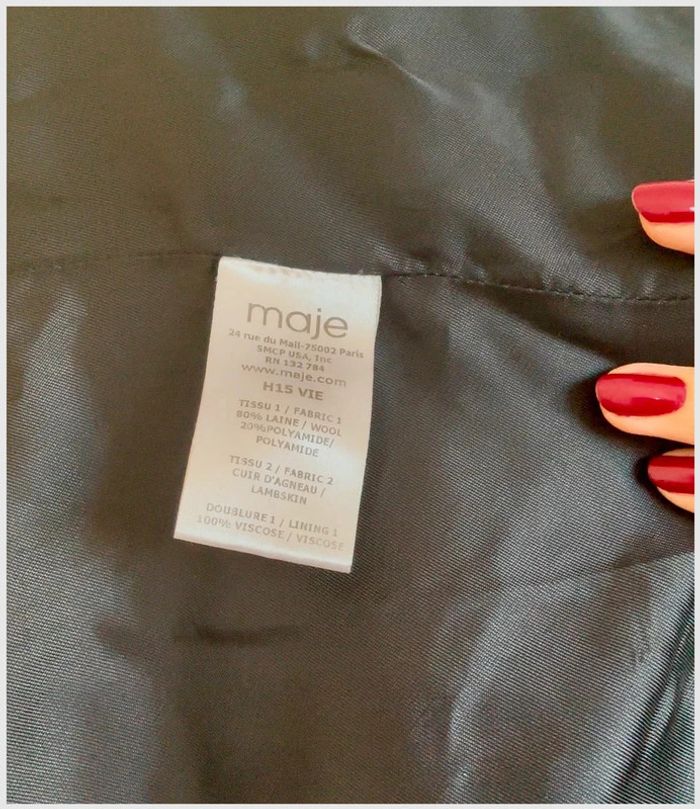 Manteau caban bleu marine laine et détails cuir - Maje - taille 38 - photo numéro 10