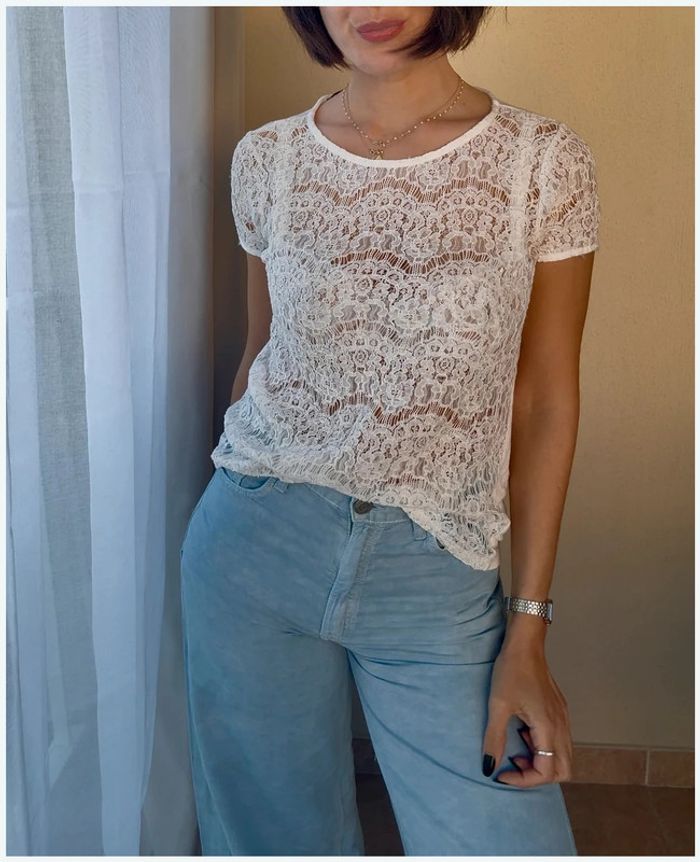 Tee shirt en dentelle Esprit taille S parfait etat - photo numéro 4