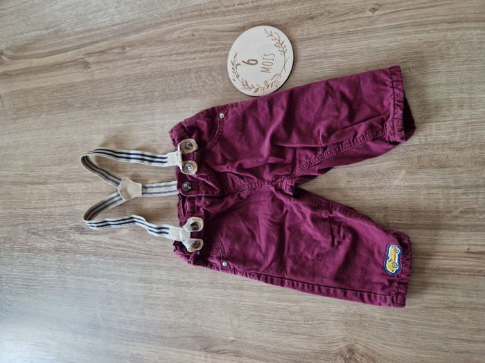 Pantalon Rouge Prune / Lie de Vin avec Bretelles Rayées Tissaia - 6 mois