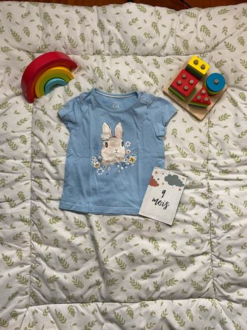 teeshirt manches courtes bleu imprimé lapin devant 9/12 mois C&A
