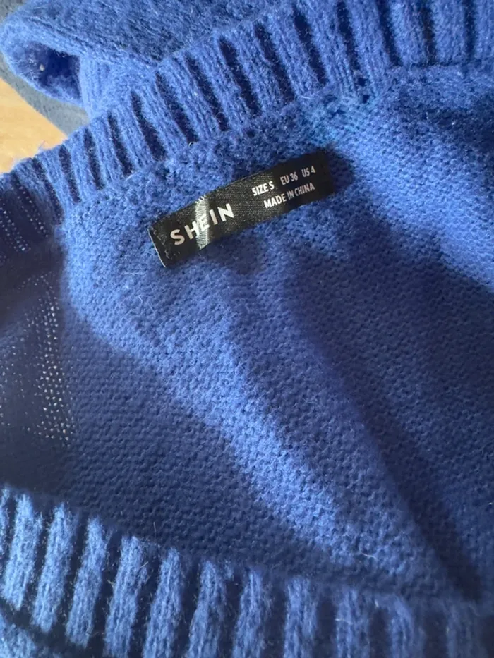 Pull bleu col V Shein – Taille S - photo numéro 3