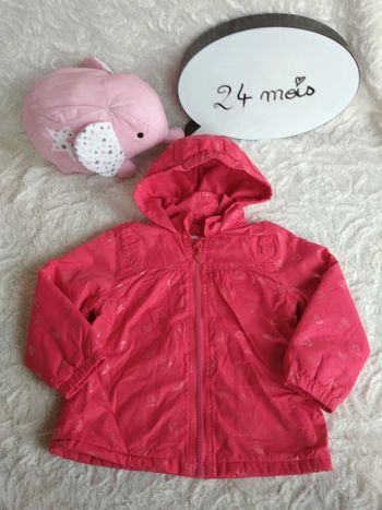 Blouson manteau style imperméable veste doublée coupe vent avec capuche Fille 24 mois cœur