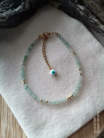 Bracelet fluorine verte et perle oeil du nazar