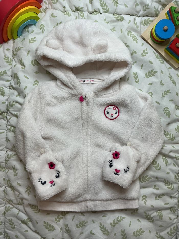 gilet polaire zippé à capuche gants intégrés blanc gémo 24 mois - photo numéro 3
