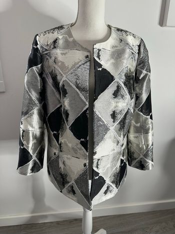 Veste blazer géométrique noire grise argentée Anne Klein T38 M