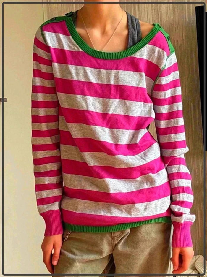 Pull fin à rayure taille 38 marque Tommy Hilfiger - photo numéro 2
