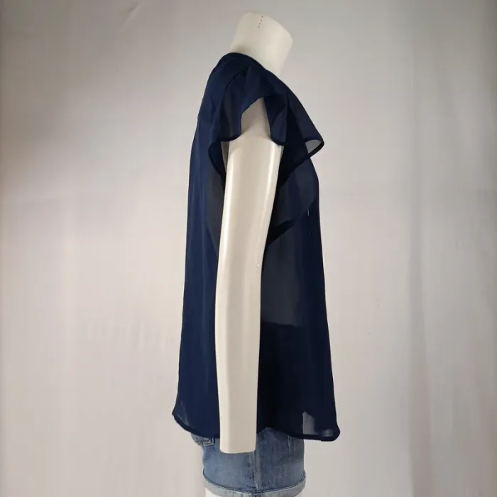Blouse fluide transparente bleu marine Stile Benetton taille M estimée – manches volantées A953 - photo numéro 5