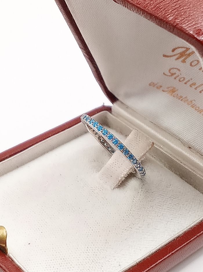 Anello fedina argento sterling S925 zirconi blu misura 13.5 - photo numéro 2