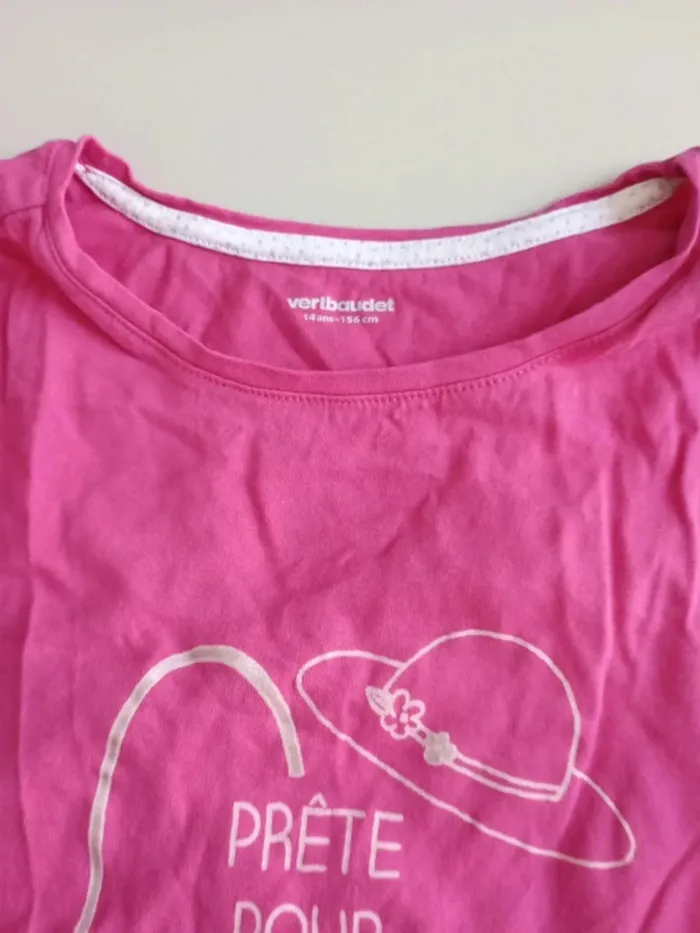 T-shirt manches longues Vertbaudet 14 ans prête pour l'aventure rose - photo numéro 3
