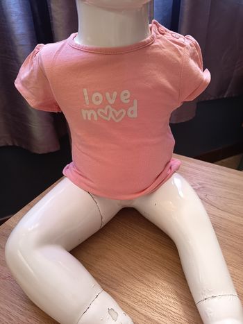 Tee shirt court rose pâle et blanc