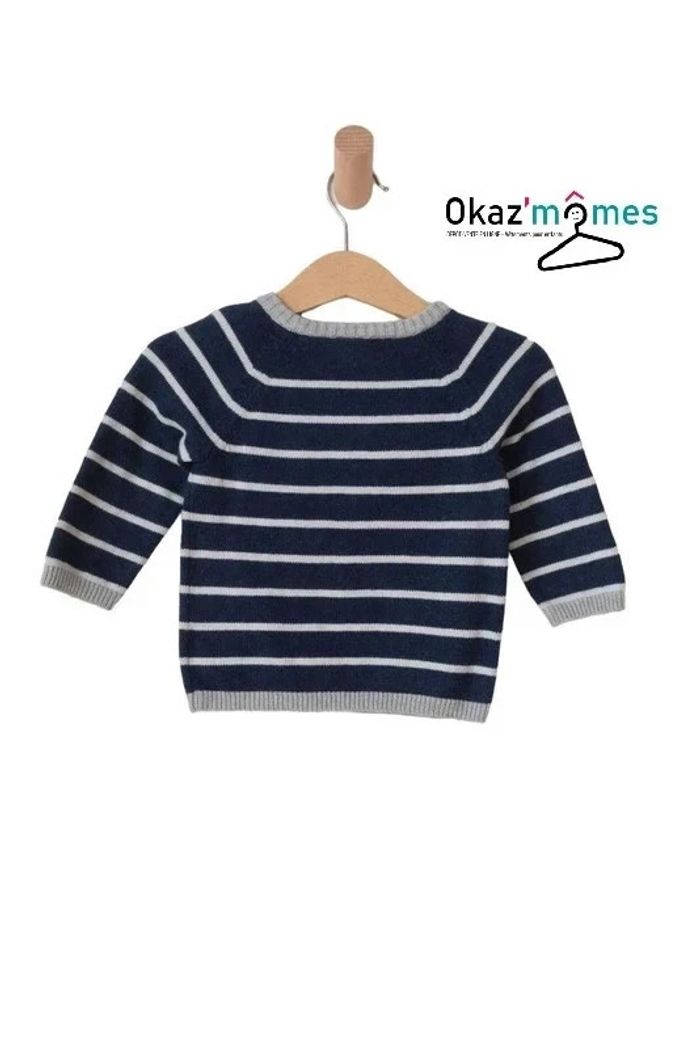 Pull en coton marin bleu et gris - H&M 68cm (4-6 mois) - photo numéro 2