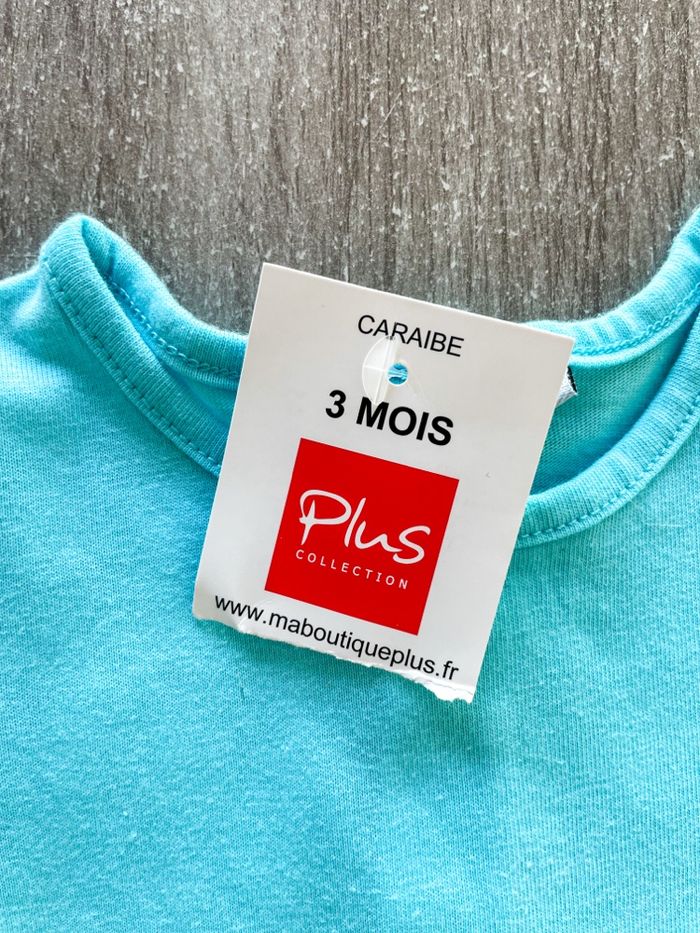 T-shirt bleu ciel à manches courtes bébé fille taille 3 mois - photo numéro 3