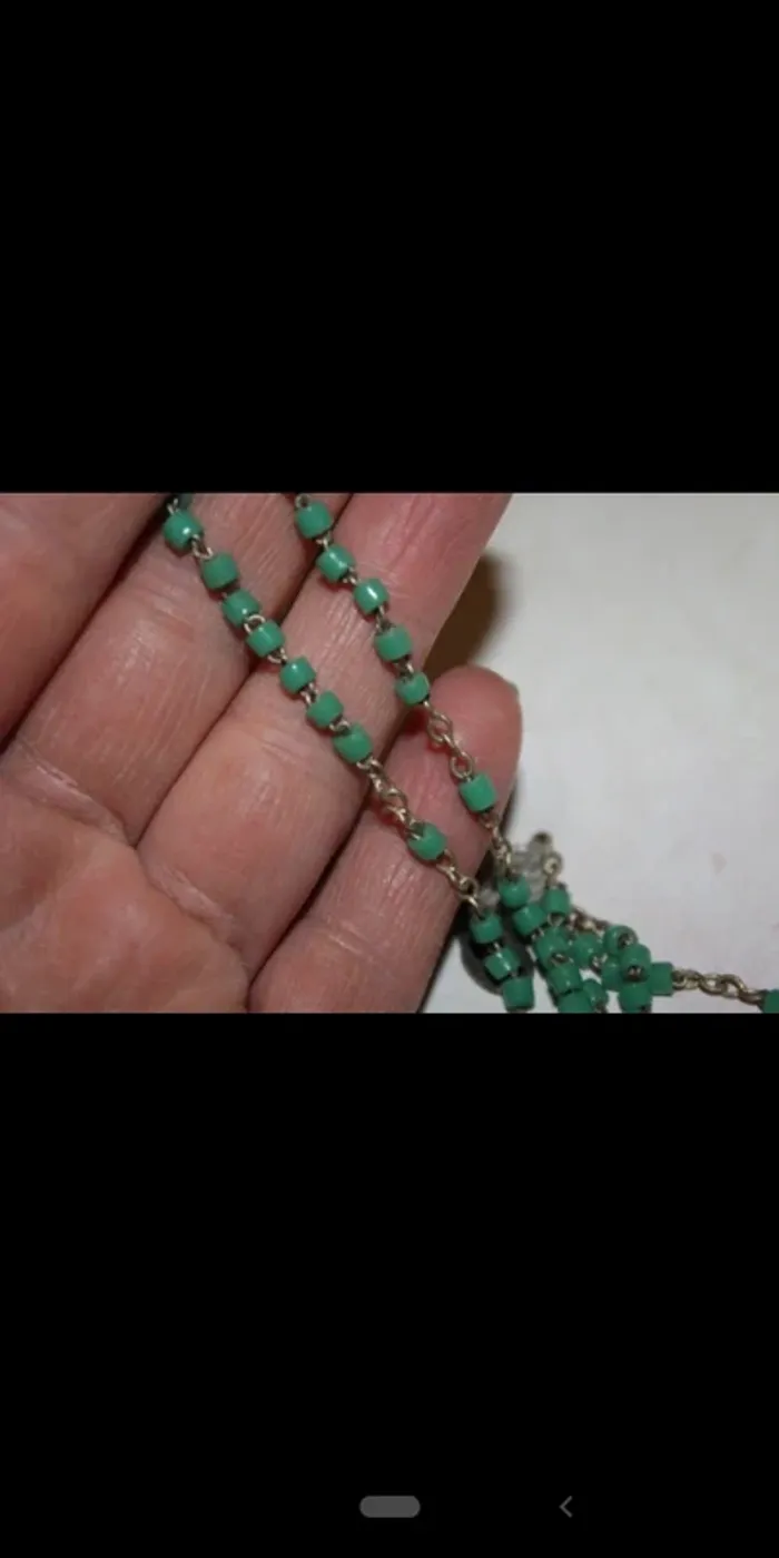 Chapelet rosary ancien vintage notre dame de Lourdes vert green - photo numéro 4