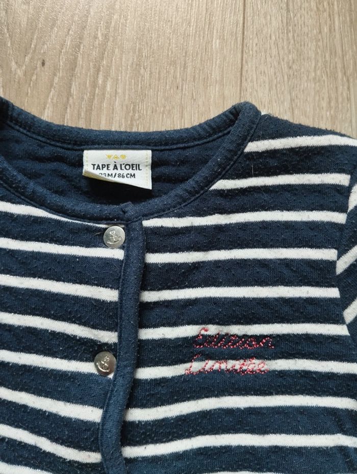 Gilet Tape à l'oeil rayé bleu blanc boutons encres marines 23 mois fille - photo numéro 2
