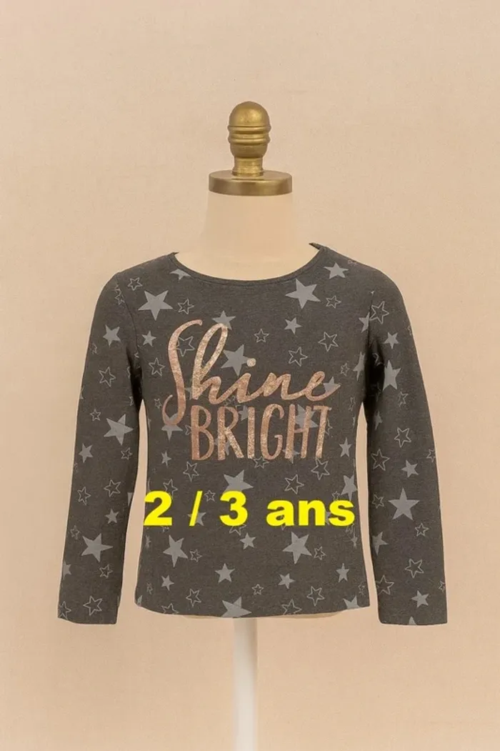 Tee shirt manche longue gris motif étoile imprimé rose brillant Primark Taille 2 / 3 ans