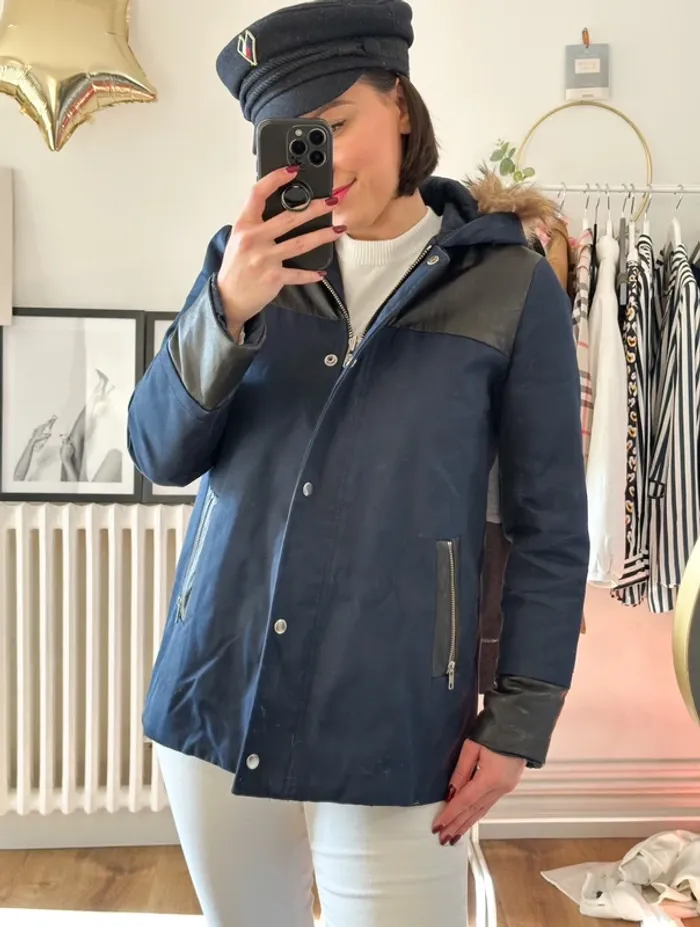 Manteau Sandro bleu et noir taille 36 - photo numéro 3
