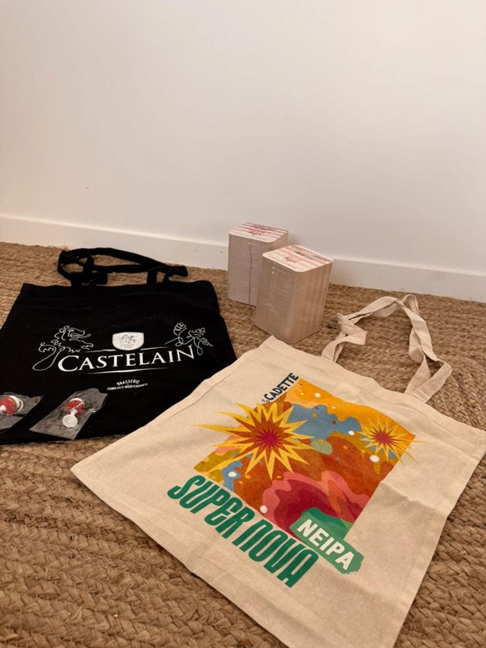 Lot de goodies castelain la cadette Bush Kasteel bière brasserie sac tote bag coton sous verre cabas - photo numéro 2