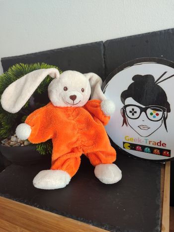 doudou lapin orange blanc beige crème éponge peluche ancien vintage Chien Doudi
