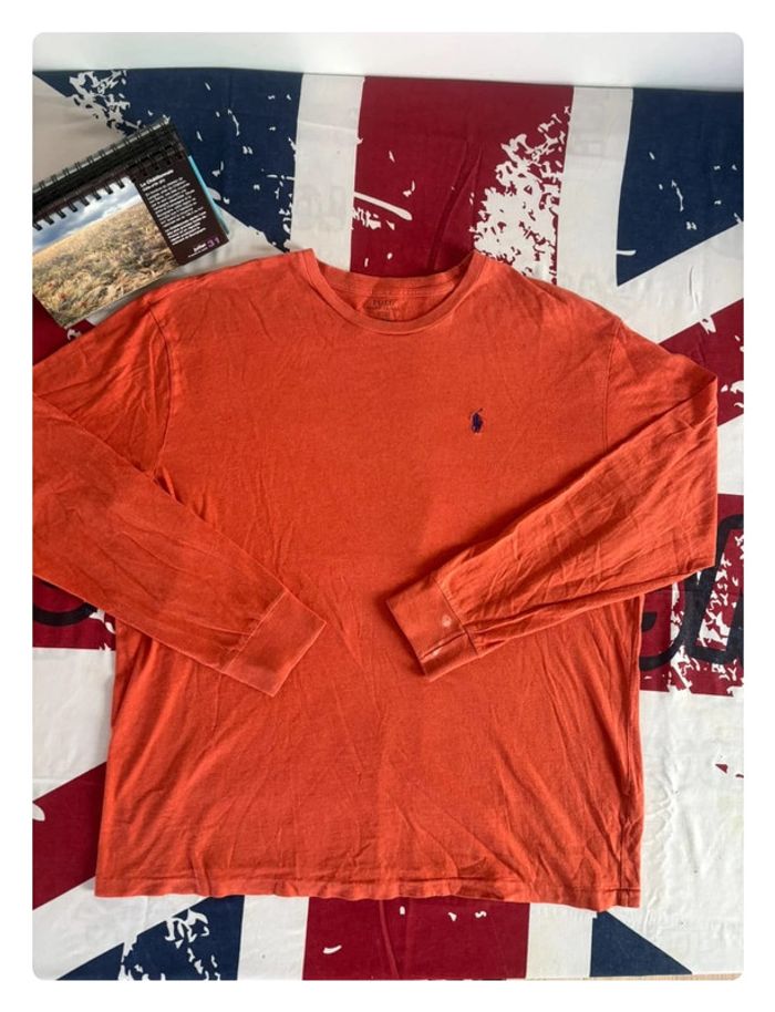 Sweat/ t-shirt manche longue Ralph Lauren taille L orange cavalier bleu marine - photo numéro 2