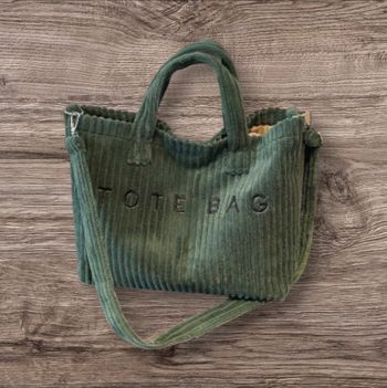Grand sac fourre-tout vert émeraude Tote Bag velours côtelé 