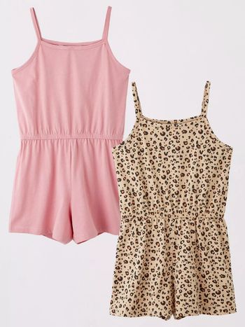 Lot de 2 combi-shorts rose et léopard pour fille 100% coton Everyday - taille 15 ans
