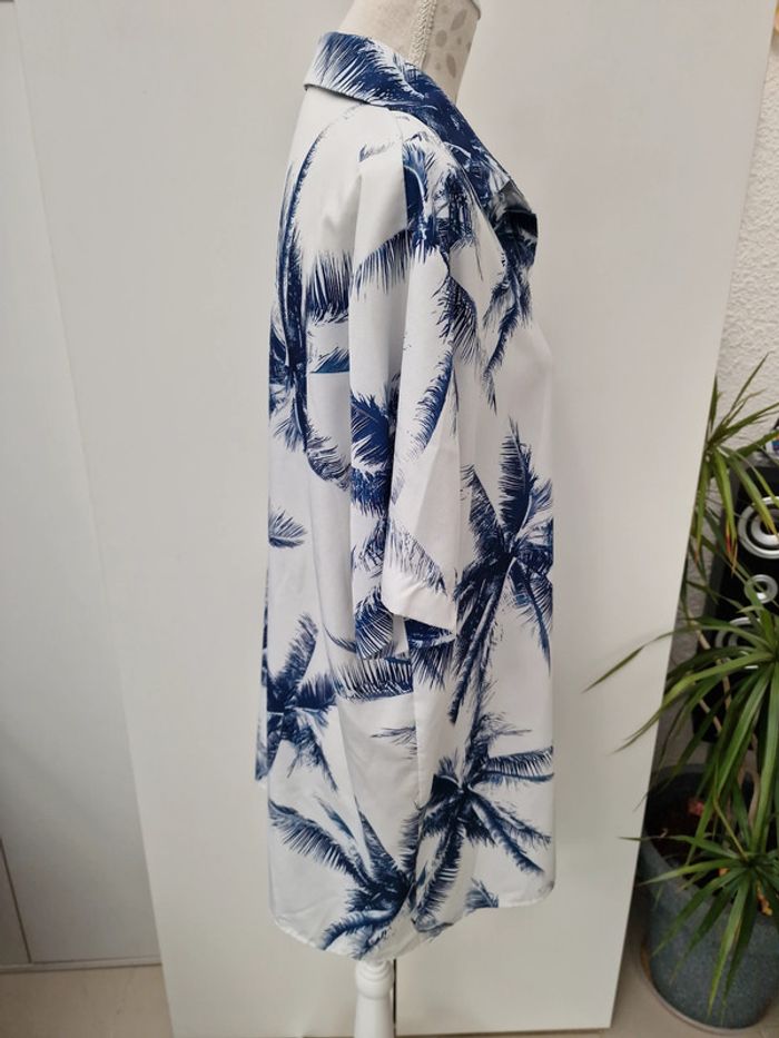 Chemise Blanche Imprimé Palmiers Bleu Marine Manches Courtes - photo numéro 7
