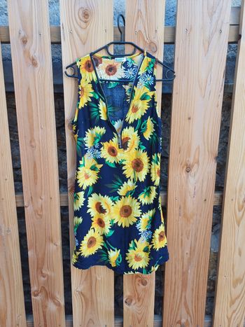 Jolie robe sans manches imprimé tournesol en coton Kaylla