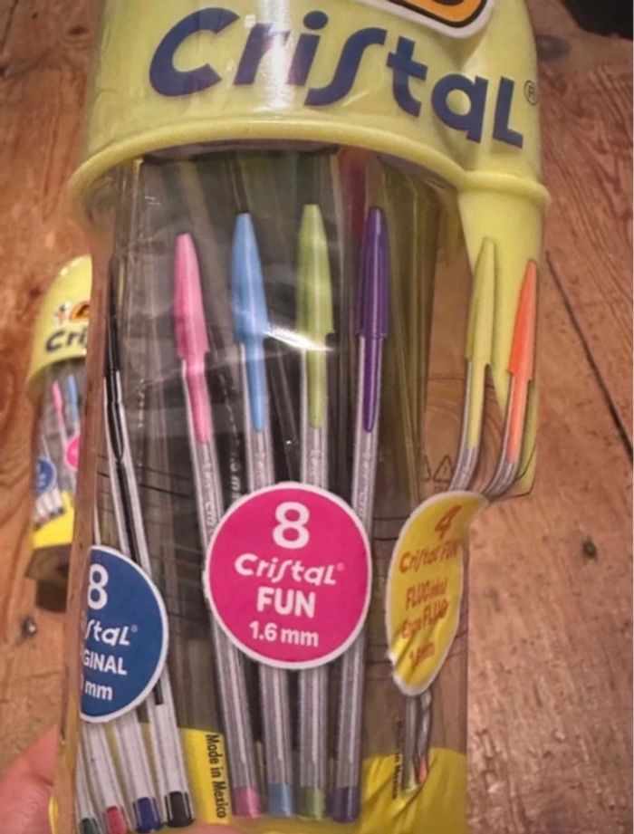 Lot de 3 - Pot coffret Bic Cristal Fun Original Fluo 60 stylos billes multicolores couleurs - photo numéro 3