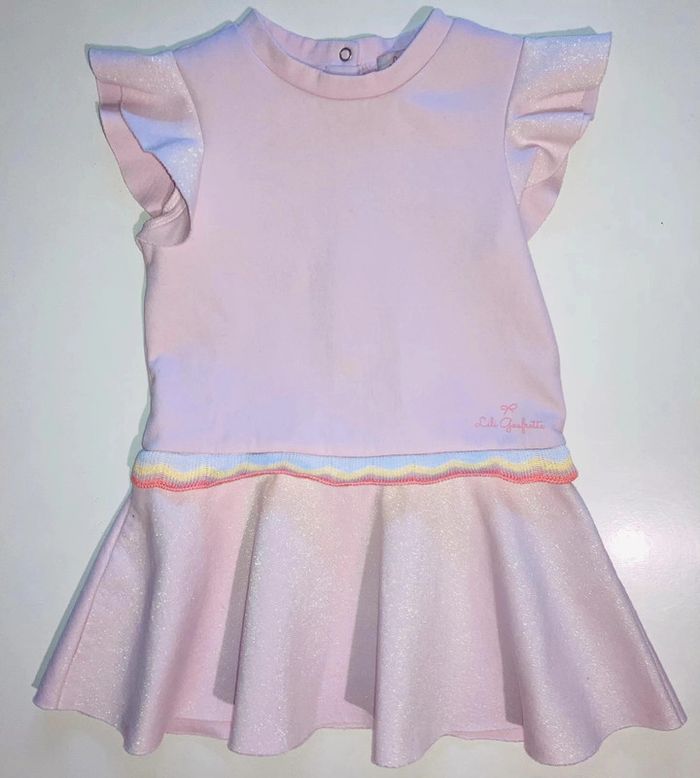 Robe lili gaufrette rose / paillette / arc en ciel 2 ans - photo numéro 3