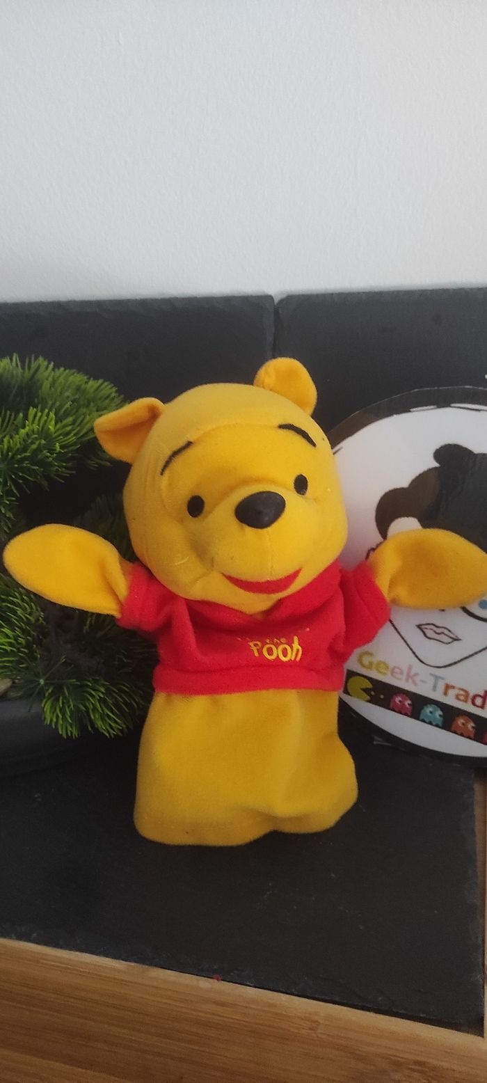 marionnette doudou winnie l'ourson the pooh jaune rouge disney interdis snc ancien