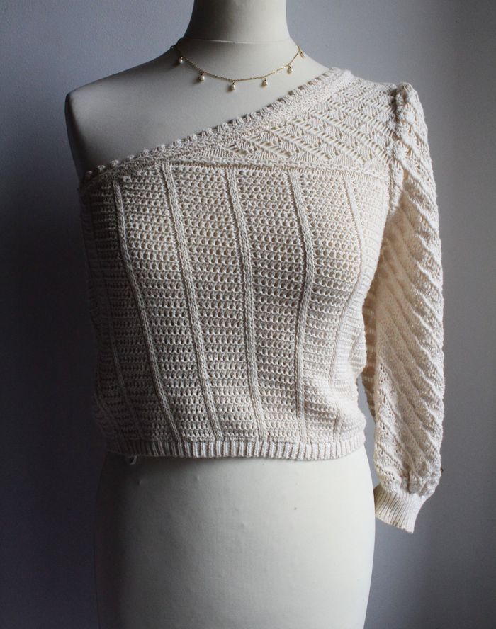 Pull asymétrique Mango style crochet beige - photo numéro 4