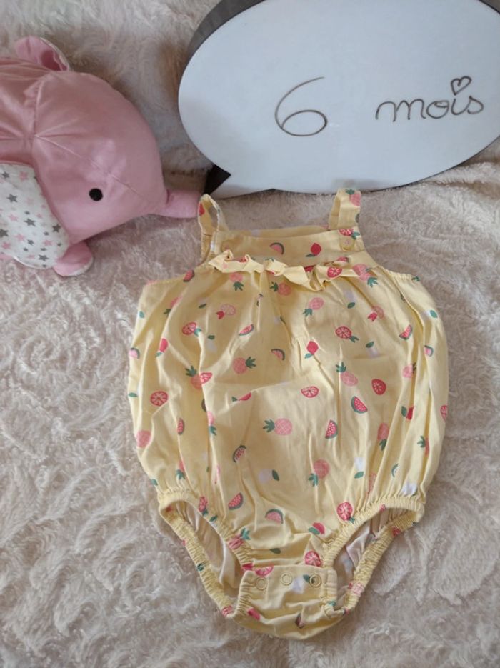Barboteuse combinaison été Fille 6 mois Fruits Tao 100% coton