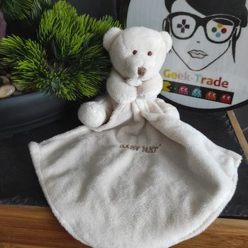 Doudou Ours Vert Blanc Baby Nat' Ourson mouchoir 3520  #geektradedoudou