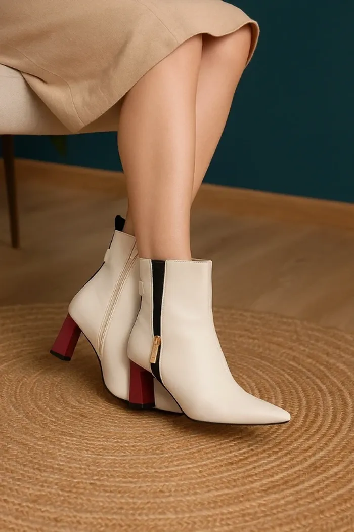 Bottines Gaudì blanches cuir – talon bordeaux – T.37
