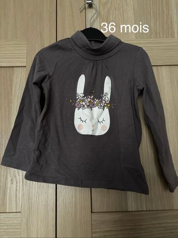 Tee shirt violet lapin col roulé Pat Et Ripaton t.36m